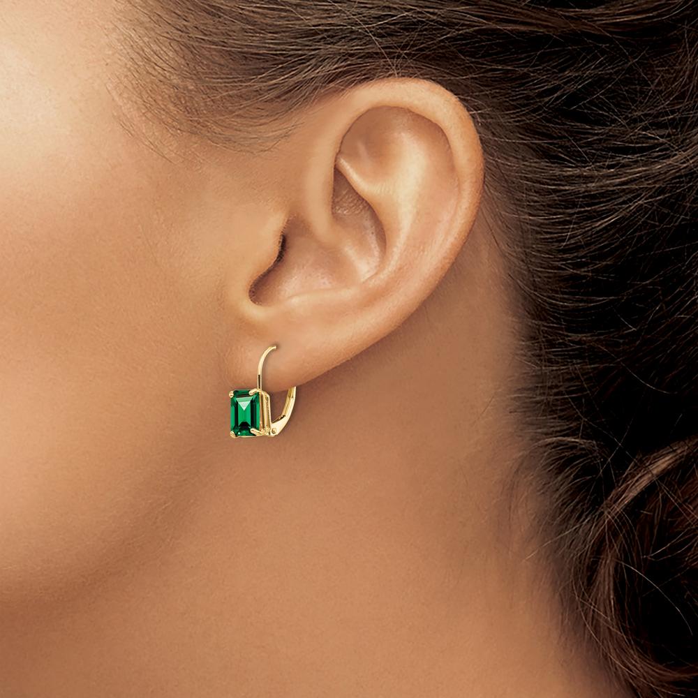 14K Yellow Gold 7x5mm Emerald Cut Mount St. Helens Leverback Earrings - 1 Carat Total Helenite Weight by Monteluci Fine Jewelry