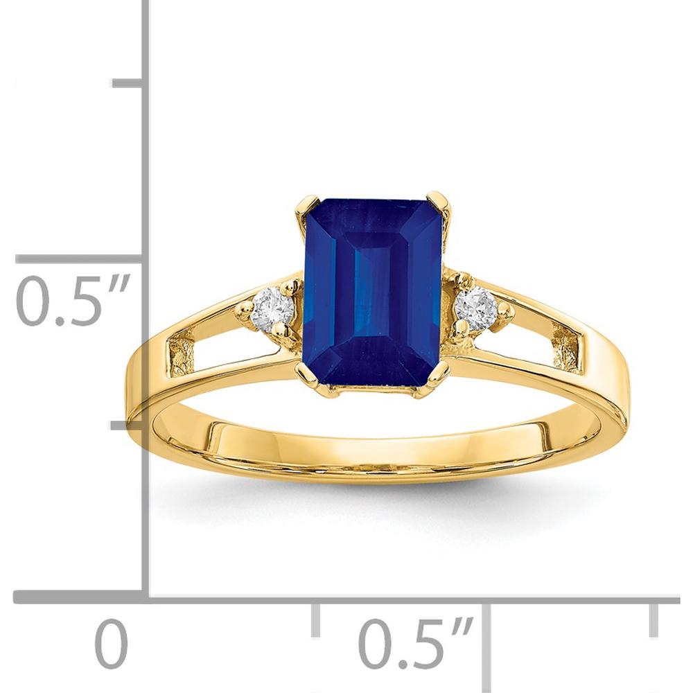 14K Yellow Gold 7x5mm Emerald Cut Sapphire and Round Diamond Ring - 1.2 Carat Sapphire, 0.02 Carat Diamond Total Weight by Monteluci Fine Jewelry