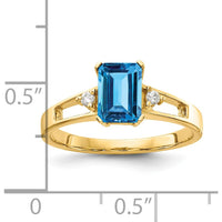 14K Yellow Gold 7x5mm Emerald Cut Swiss Blue Topaz and Round Diamond Ring - 1.32 Carat Total Gemstone Weight by Monteluci Fine Jewelry