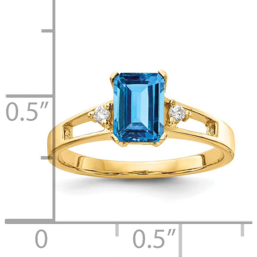 14K Yellow Gold 7x5mm Emerald Cut Swiss Blue Topaz and Round Diamond Ring - 1.32 Carat Total Gemstone Weight by Monteluci Fine Jewelry