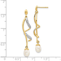 14K Yellow Gold 7x5mm Freshwater Pearl and Round Diamond Teardrop Dangle Earrings - 0.01 Carat Total Diamond Weight by Monteluci Fine Jewelry