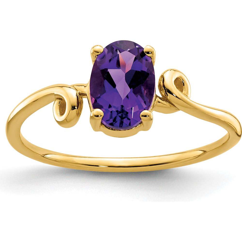 14K Yellow Gold 7x5mm Oval Amethyst Checkerboard Ring - 0.75 Carat Total Amethyst Weight by Monteluci Fine Jewelry