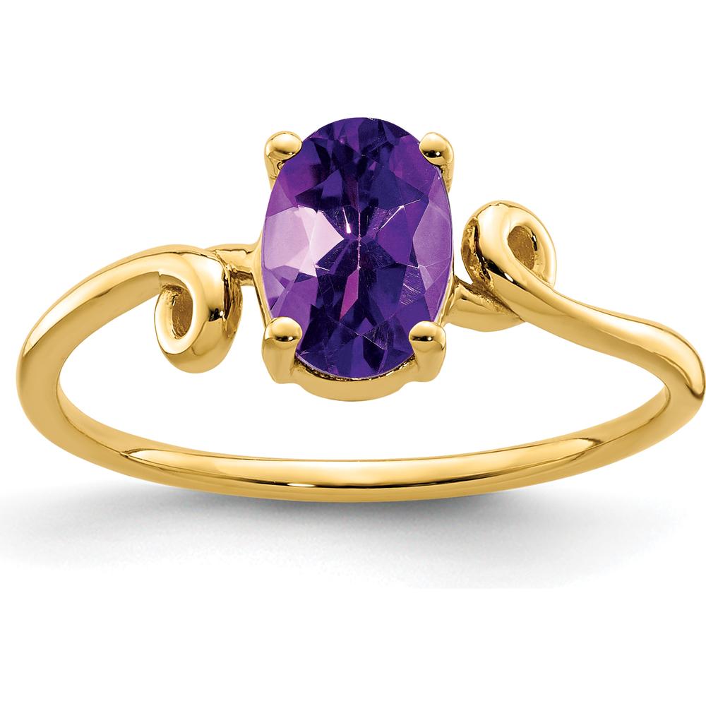 14K Yellow Gold 7x5mm Oval Amethyst Ring - 0.75 Carat Natural Faceted Amethyst by Monteluci Fine Jewelry