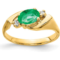 14K Yellow Gold 7x5mm Oval Emerald and Round Diamond Three-Stone Ring - 0.78 Carat Emerald, 0.028 Carat Total Diamond Weight by Monteluci Fine Jewelry