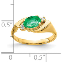 14K Yellow Gold 7x5mm Oval Emerald and Round Diamond Three-Stone Ring - 0.78 Carat Emerald, 0.028 Carat Total Diamond Weight by Monteluci Fine Jewelry
