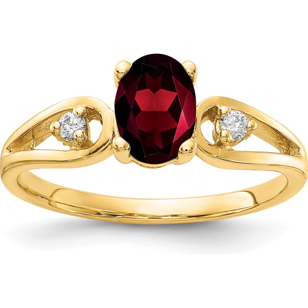 14K Yellow Gold 7x5mm Oval Garnet and Diamond 3-Stone Ring - 1.05 Carat Total Gem Weight by Monteluci Fine Jewelry