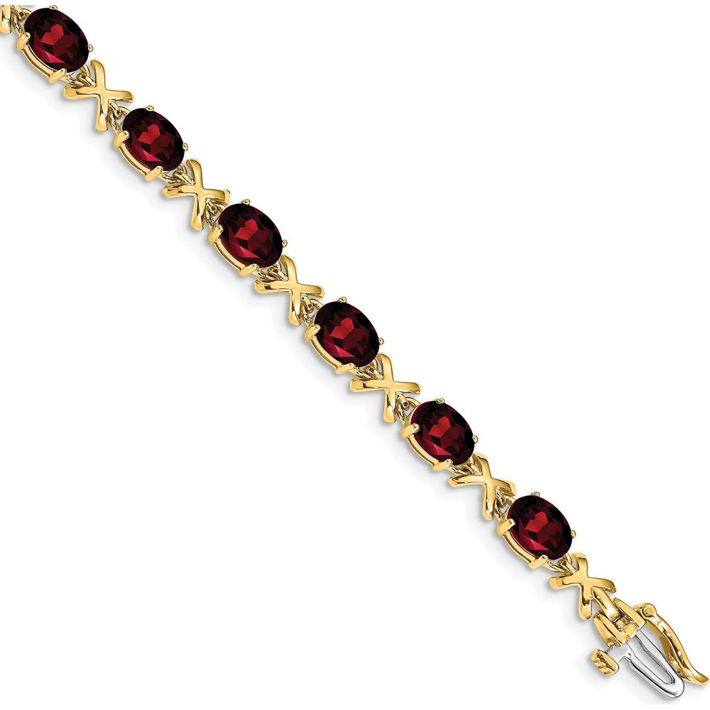 14K Yellow Gold 7x5mm Oval Garnet Tennis Bracelet with Prong Setting - 1.00 Carats Total Garnet Weight by Monteluci Fine Jewelry