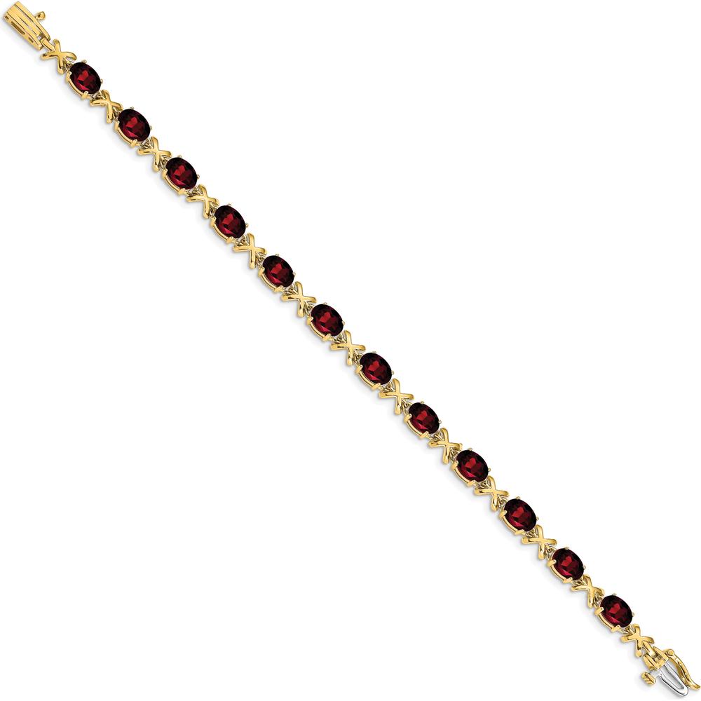 14K Yellow Gold 7x5mm Oval Garnet Tennis Bracelet with Prong Setting - 1.00 Carats Total Garnet Weight by Monteluci Fine Jewelry