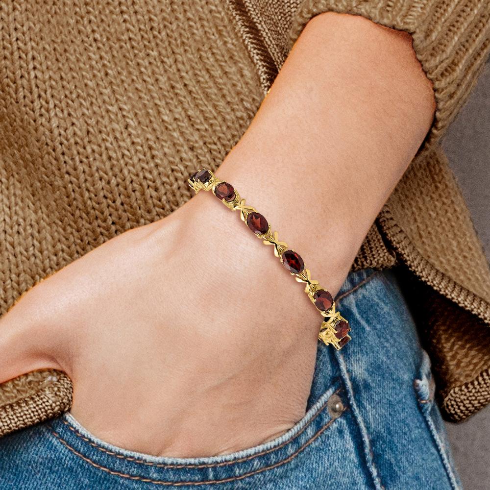 14K Yellow Gold 7x5mm Oval Garnet Tennis Bracelet with Prong Setting - 1.00 Carats Total Garnet Weight by Monteluci Fine Jewelry