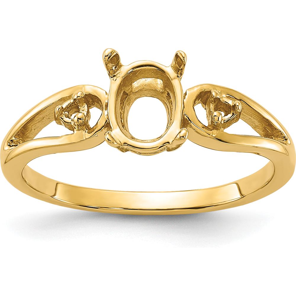 14K Yellow Gold 7x5mm Oval Gemstone Mounting Ring with Split Shank and Polished Finish by Monteluci Fine Jewelry