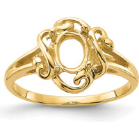 14K Yellow Gold 7x5mm Oval Gemstone Ring Mounting with Polished Vine Design by Monteluci Fine Jewelry