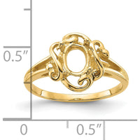 14K Yellow Gold 7x5mm Oval Gemstone Ring Mounting with Polished Vine Design by Monteluci Fine Jewelry