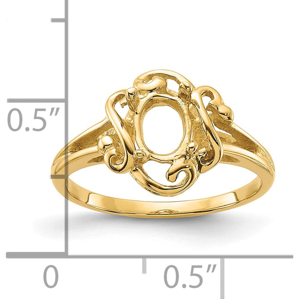 14K Yellow Gold 7x5mm Oval Gemstone Ring Mounting with Polished Vine Design by Monteluci Fine Jewelry