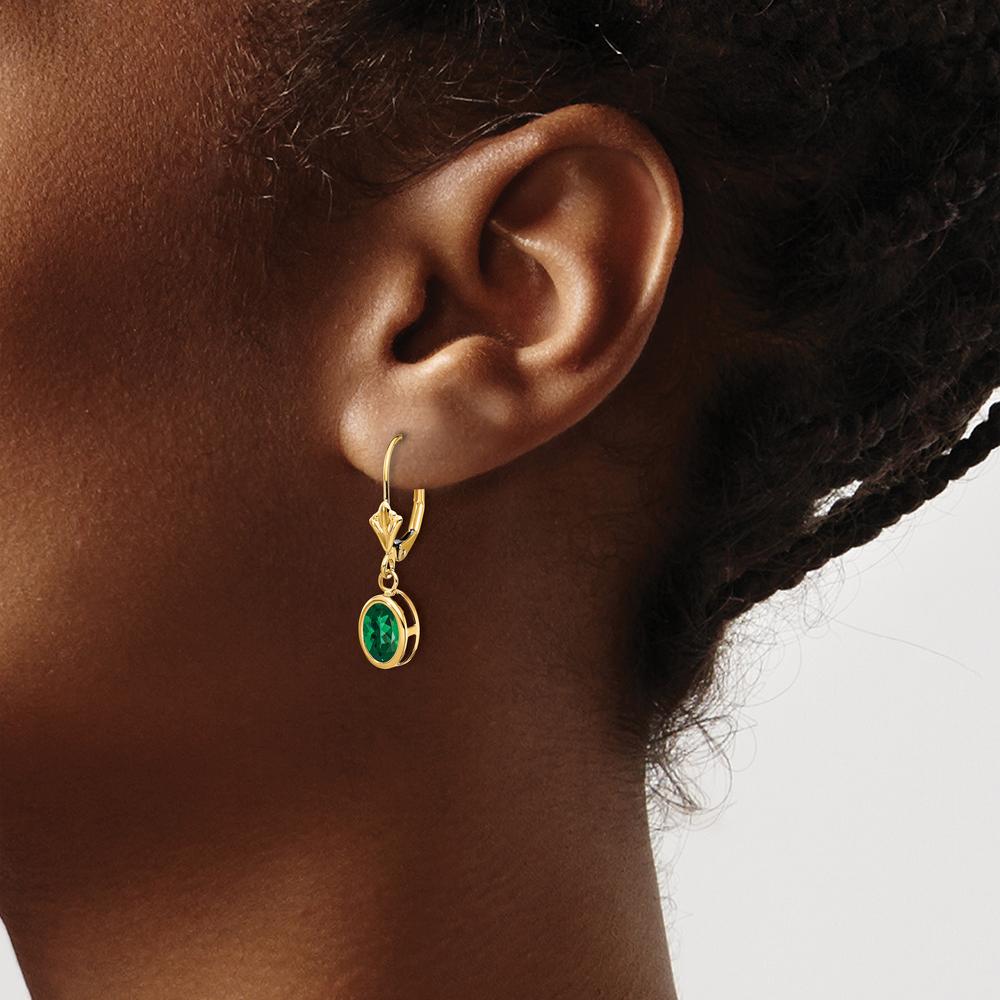 14K Yellow Gold 7x5mm Oval Mount St. Helens Leverback Earrings - 1 Carat Total Helenite Weight by Monteluci Fine Jewelry