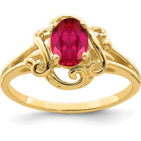 14K Yellow Gold 7x5mm Oval Natural Ruby Ring with Vintage Scrollwork Design - 1.10 Carat Ruby by Monteluci Fine Jewelry