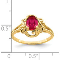 14K Yellow Gold 7x5mm Oval Natural Ruby Ring with Vintage Scrollwork Design - 1.10 Carat Ruby by Monteluci Fine Jewelry