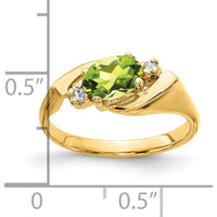 14K Yellow Gold 7x5mm Oval Peridot and Diamond 3-Stone Ring - 0.85 Carat Peridot, 0.028 Carat Total Diamond Weight by Monteluci Fine Jewelry