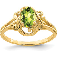 14K Yellow Gold 7x5mm Oval Peridot Filigree Ring with Natural 0.85 Carat Gemstone by Monteluci Fine Jewelry