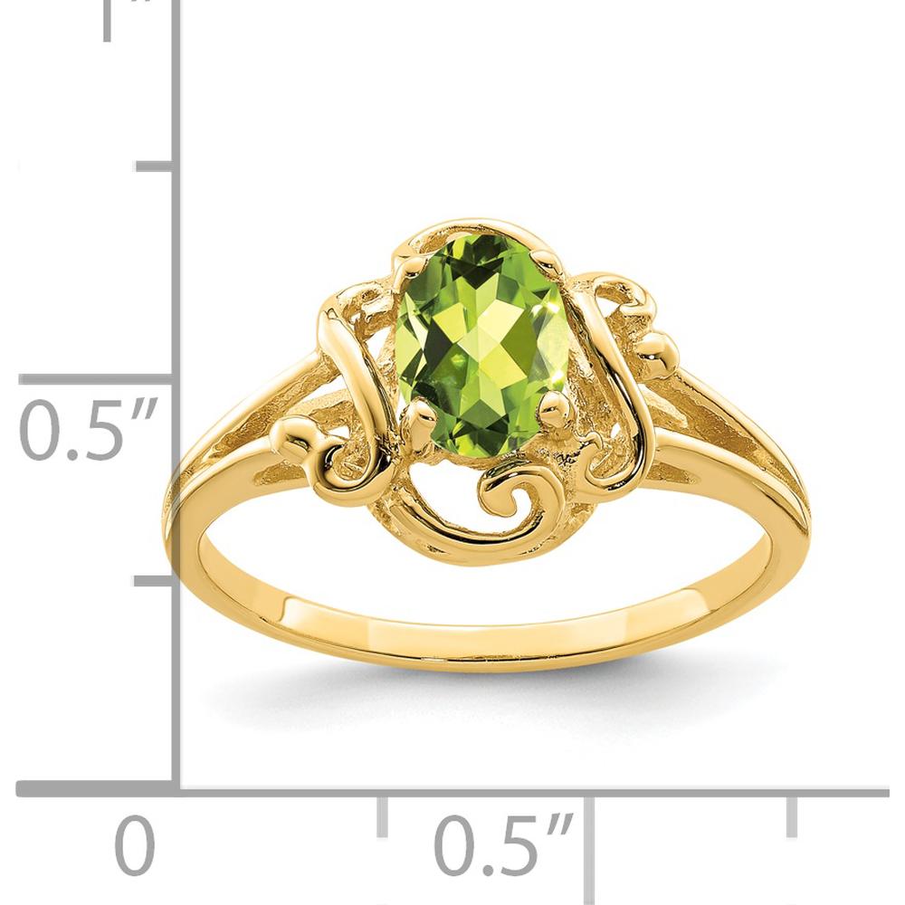 14K Yellow Gold 7x5mm Oval Peridot Filigree Ring with Natural 0.85 Carat Gemstone by Monteluci Fine Jewelry