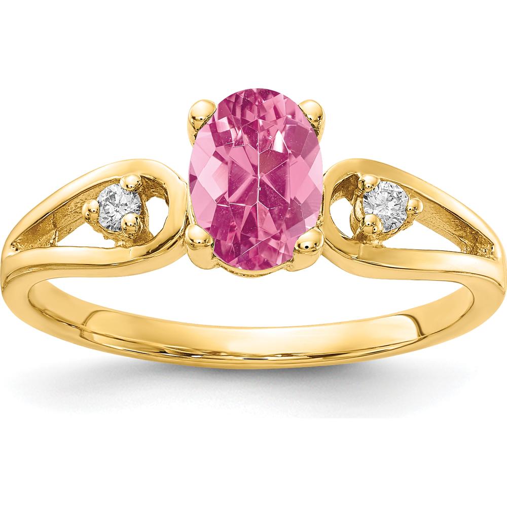 14K Yellow Gold 7x5mm Oval Pink Tourmaline and Diamond Accent Ring - 0.70 Carat Pink Tourmaline, 0.05 Carat Total Diamond Weight by Monteluci Fine Jewelry