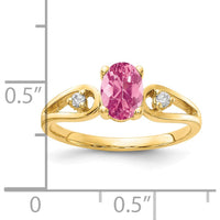 14K Yellow Gold 7x5mm Oval Pink Tourmaline and Diamond Accent Ring - 0.70 Carat Pink Tourmaline, 0.05 Carat Total Diamond Weight by Monteluci Fine Jewelry