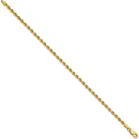 14K Yellow Gold 8" 2.75mm Diamond-cut Rope Chain Bracelet with Lobster Clasp
