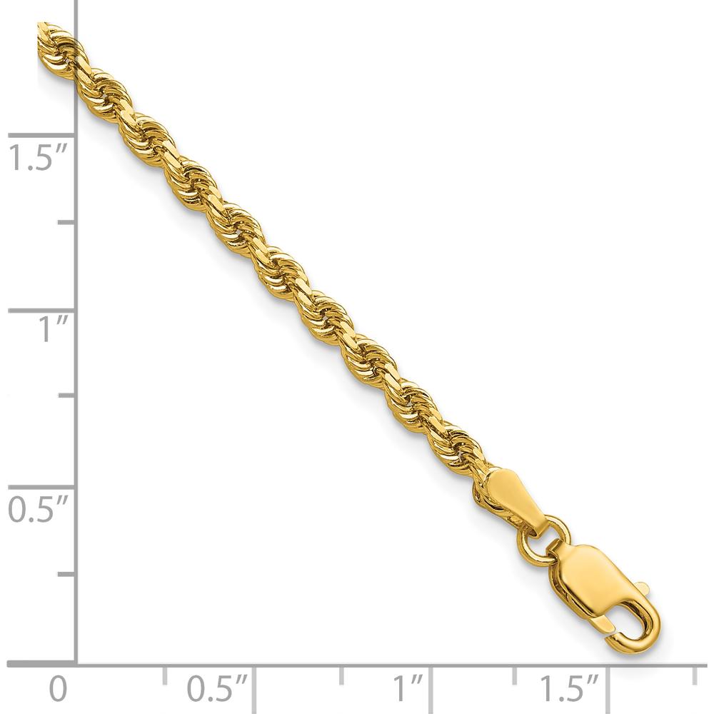 14K Yellow Gold 8" 2.75mm Diamond-cut Rope Chain Bracelet with Lobster Clasp