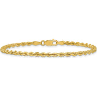 14K Yellow Gold 8" 2.75mm Diamond-cut Rope Chain Bracelet with Lobster Clasp