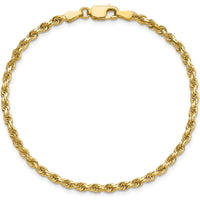 14K Yellow Gold 8" 2.75mm Diamond-cut Rope Chain Bracelet with Lobster Clasp