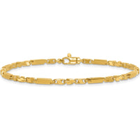 14K Yellow Gold 8.25" Polished Fancy Bar Link Bracelet with Lobster Clasp - 2.61mm Width by 0