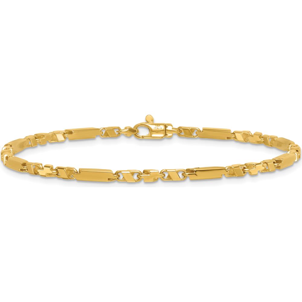 14K Yellow Gold 8.25" Polished Fancy Bar Link Bracelet with Lobster Clasp - 2.61mm Width by 0