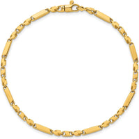 14K Yellow Gold 8.25" Polished Fancy Bar Link Bracelet with Lobster Clasp - 2.61mm Width by 0
