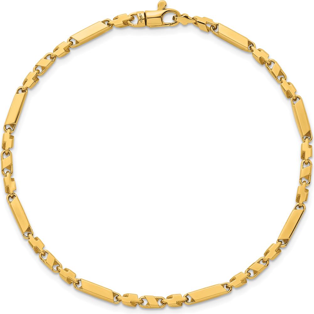 14K Yellow Gold 8.25" Polished Fancy Bar Link Bracelet with Lobster Clasp - 2.61mm Width by 0