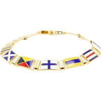 14K Yellow Gold 8.25" Sailing Flag Link Bracelet with Vibrant Enamel Inlays - 18.55g Total Weight