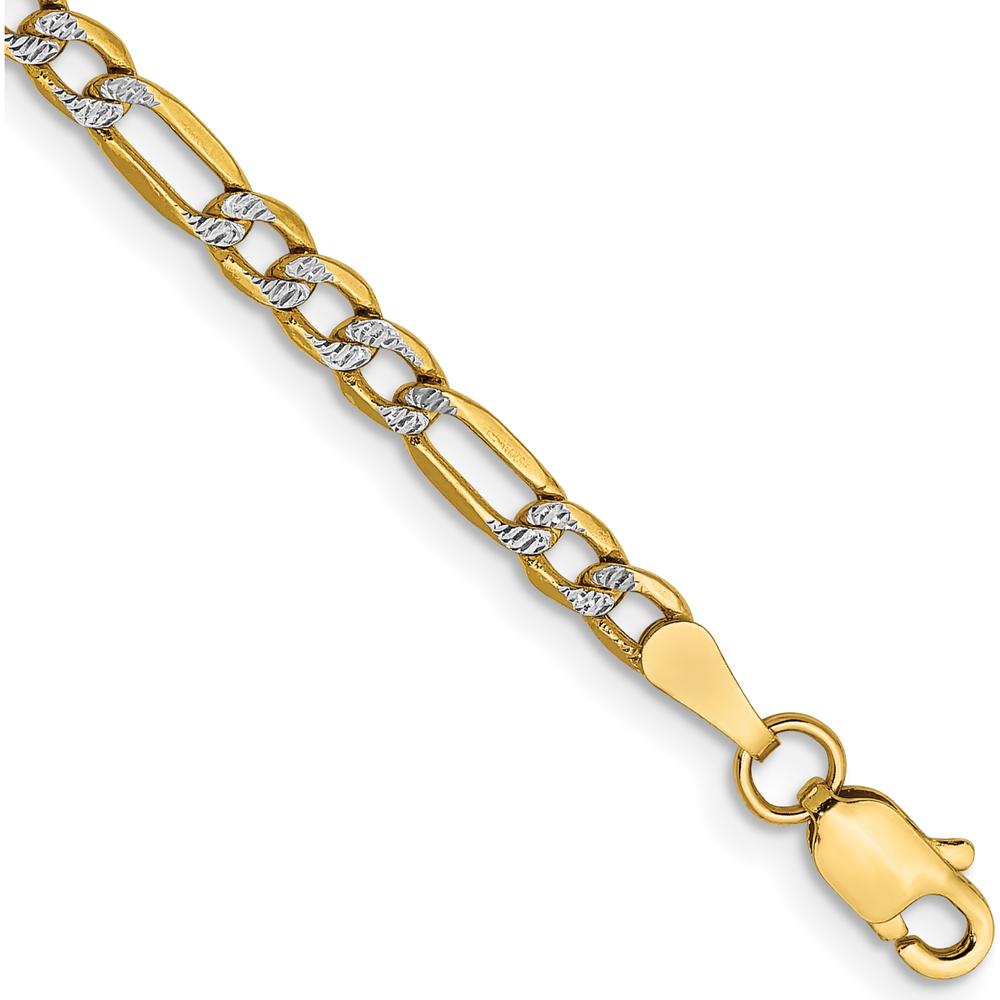 14K Yellow Gold 8" 3.2mm Figaro Bracelet with Rhodium Pavé Accents by Oro Pregiato