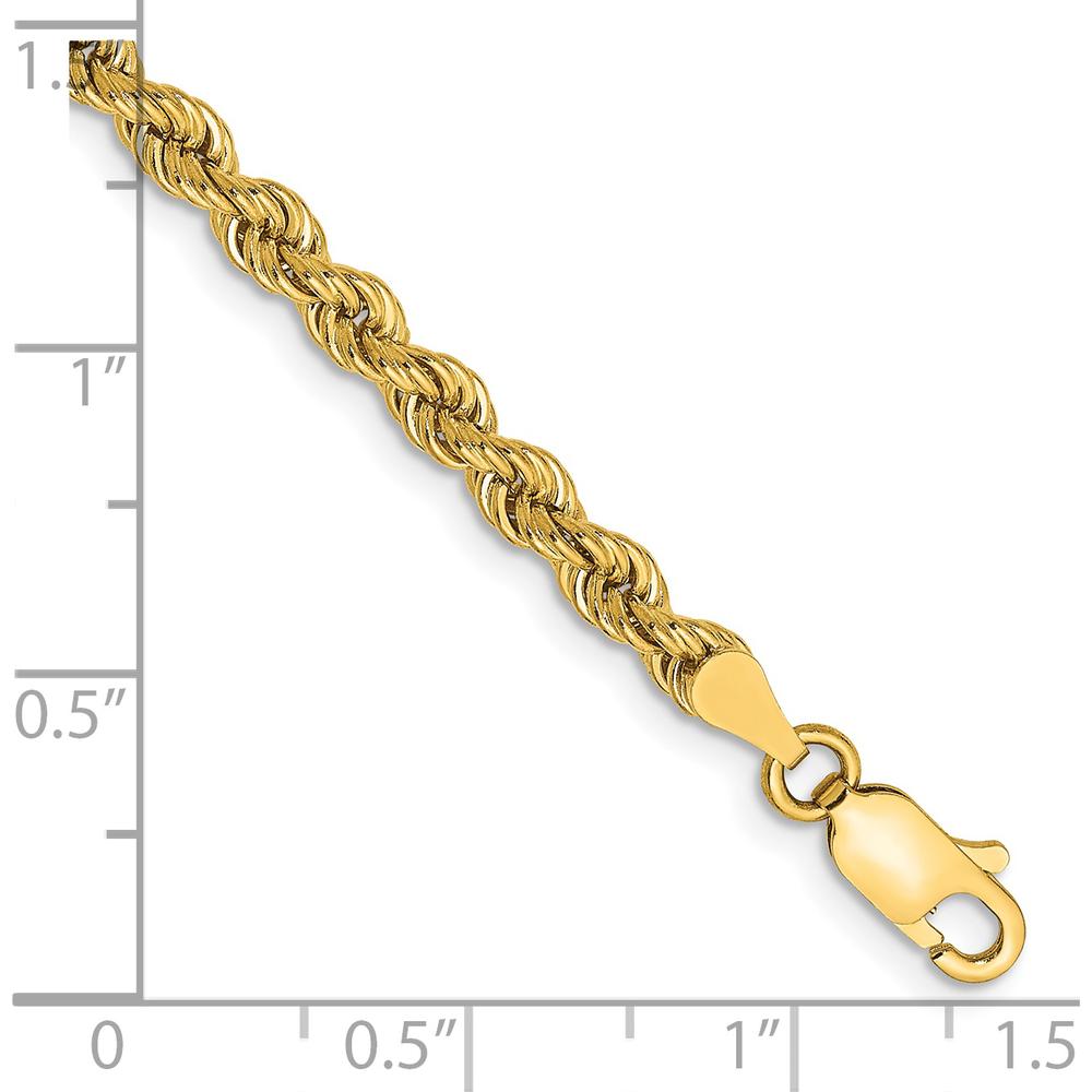 14K Yellow Gold 8" 3.65mm Rope Chain Bracelet with Lobster Clasp