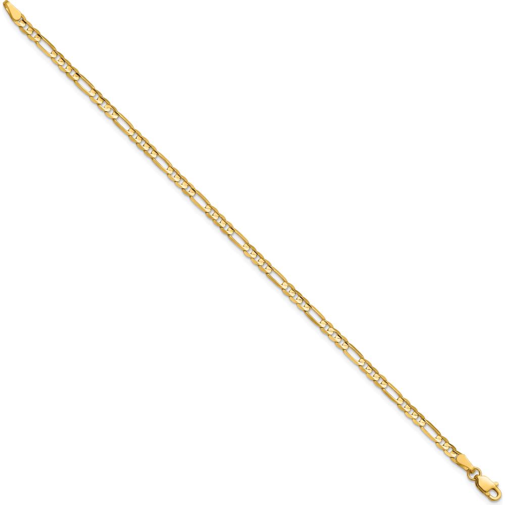 14K Yellow Gold 8" 3mm Concave Open Figaro Bracelet with Lobster Clasp by Oro Pregiato