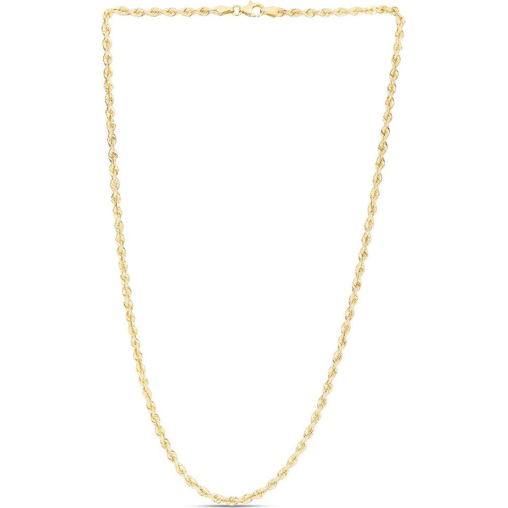 14K Yellow Gold 8" 3mm Polished Silk Rope Chain Necklace with Lobster Clasp by Orozza Fine Jewelry