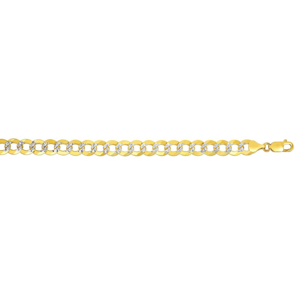 14K Yellow Gold 8.3mm White Pave Curb Chain Necklace with Diamond-Cut Texture - 26" by Orozza Fine Jewelry