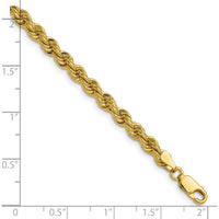 14K Yellow Gold 8" 4.2mm Rope Chain Bracelet with Polished Finish and Lobster Clasp