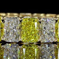 14K Yellow Gold 8.4 Carat Radiant Cut Eternity Band with Alternating Fancy Vivid Yellow and Colorless Lab Diamonds - North-South Prong Set, 16 Stones Total - Covaloro Fine Jewelry