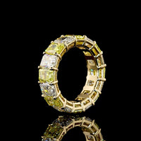 14K Yellow Gold 8.4 Carat Radiant Cut Eternity Band with Alternating Fancy Vivid Yellow and Colorless Lab Diamonds - North-South Prong Set, 16 Stones Total - Covaloro Fine Jewelry