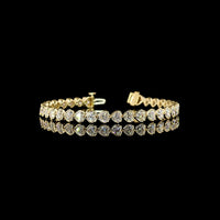 14K Yellow Gold 8.45 Carats Heart-Shape Diamond East-West Tennis Bracelet with Bezel-Prong Setting - 34 Lab Grown Stones, E-F VS1 Clarity - Covaloro Fine Jewelry