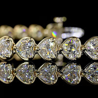 14K Yellow Gold 8.45 Carats Heart-Shape Diamond East-West Tennis Bracelet with Bezel-Prong Setting - 34 Lab Grown Stones, E-F VS1 Clarity - Covaloro Fine Jewelry