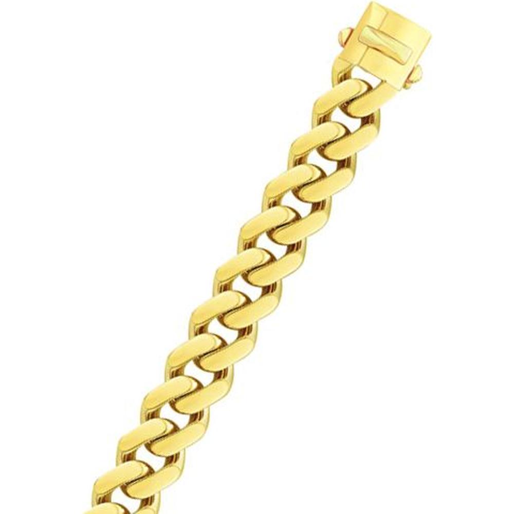 14K Yellow Gold 8.5" 13.5mm Polished Miami Cuban Link Bracelet with Secure Box Clasp by Orozza Fine Jewelry