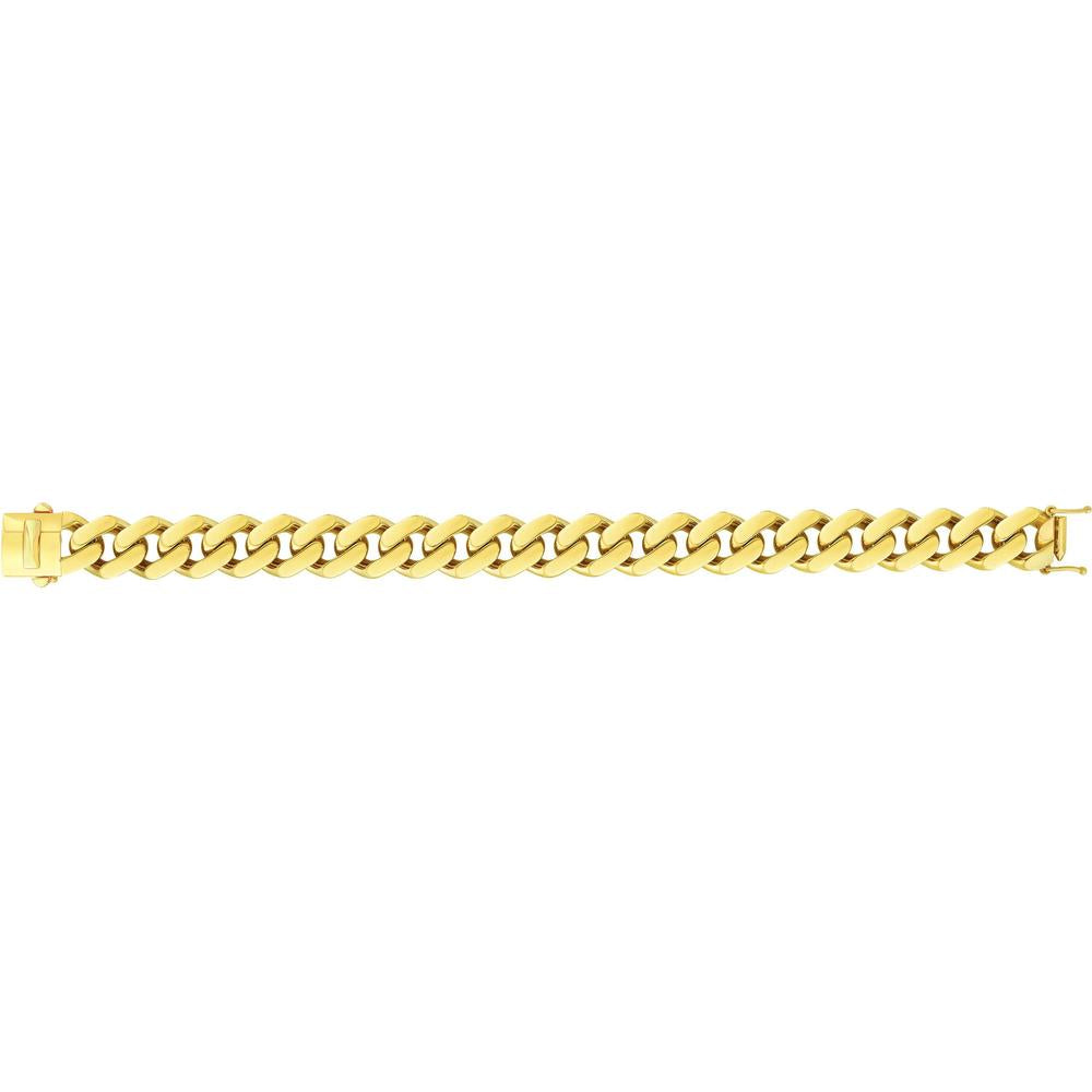 14K Yellow Gold 8.5" 13.5mm Polished Miami Cuban Link Bracelet with Secure Box Clasp by Orozza Fine Jewelry