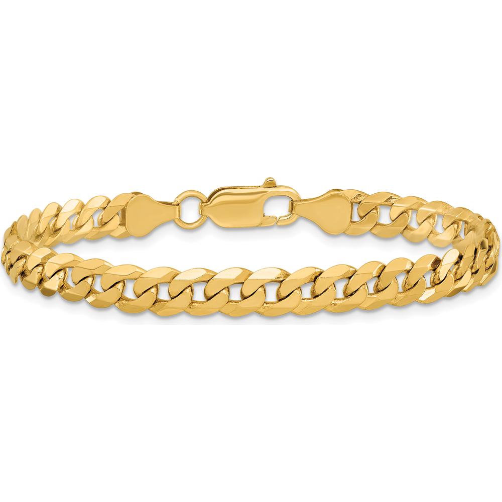14K Yellow Gold 8.5" Flat Beveled Curb Chain Bracelet with Lobster Clasp - 6.25mm Width by Oro Pregiato