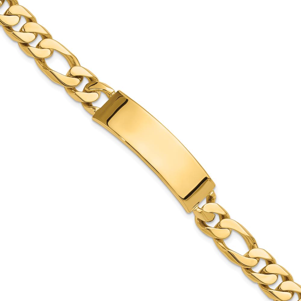 14K Yellow Gold 8.5" Hand-Polished Solid Figaro Link ID Bracelet with Engravable Plate by Oro Pregiato