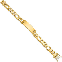 14K Yellow Gold 8.5" Hand-Polished Solid Figaro Link ID Bracelet with Engravable Plate by Oro Pregiato