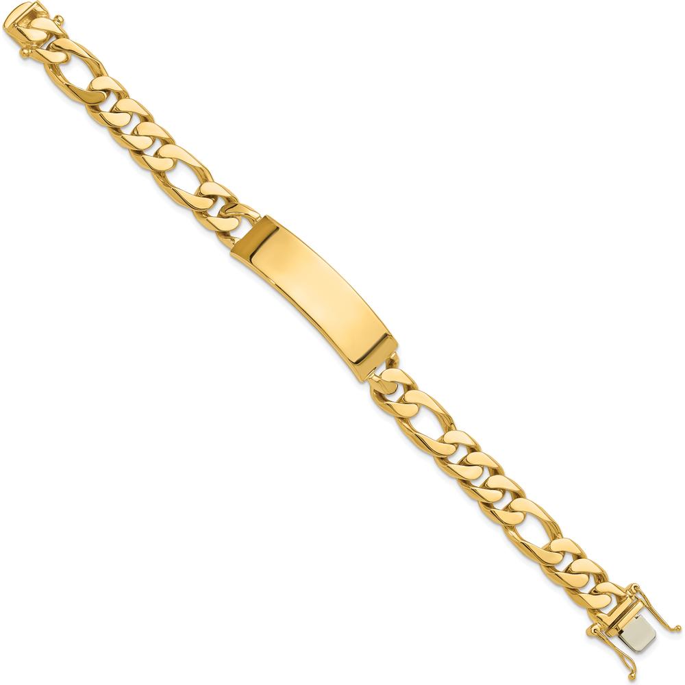 14K Yellow Gold 8.5" Hand-Polished Solid Figaro Link ID Bracelet with Engravable Plate by Oro Pregiato